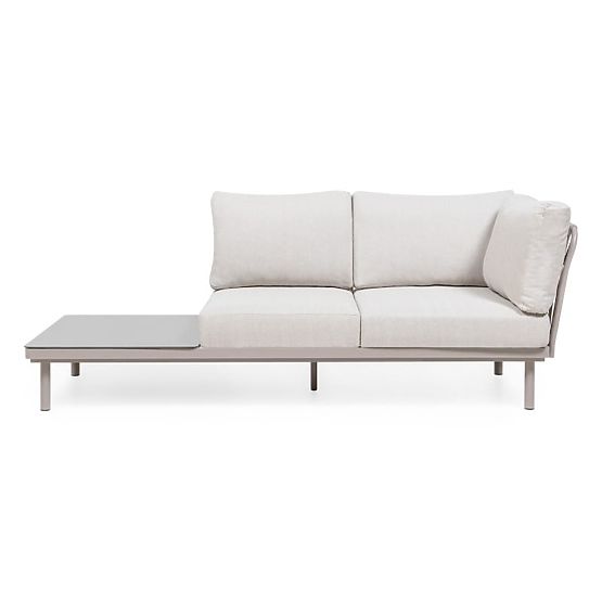 Garten Ecksofa mit Tisch Amarello, Aluminium, geflochten, hellbeige/beigegrau