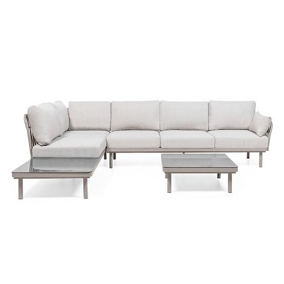 Garten Ecksofa mit Tisch Amarello, Aluminium, geflochten, hellbeige/beigegrau