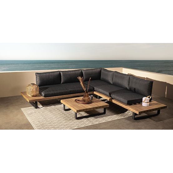 Garten-Ecksofa mit Tisch Borgo, Akazienholz FSC, Teak-Optik, grau