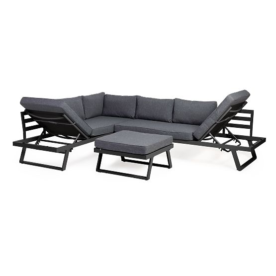 Garten-Ecksofa mit Tisch Lafoole Lunge, Spun-Poly, dunkelgrau