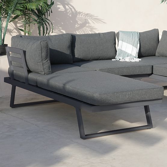 Garten-Ecksofa mit Tisch Lafoole Lunge, Spun-Poly, dunkelgrau