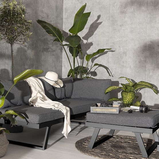 Garten-Ecksofa mit Tisch Lafoole Lunge, Spun-Poly, dunkelgrau