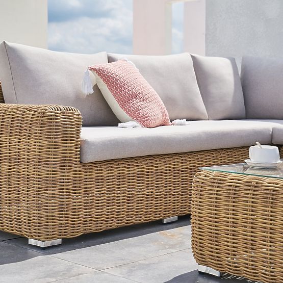 Garten Ecksofa mit Tisch Sandy, Technorattan, Beige