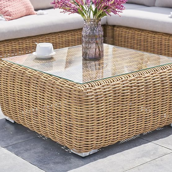 Garten Ecksofa mit Tisch Sandy, Technorattan, Beige