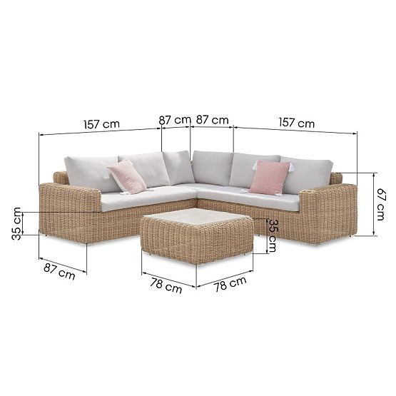 Garten Ecksofa mit Tisch Sandy, Technorattan, Beige