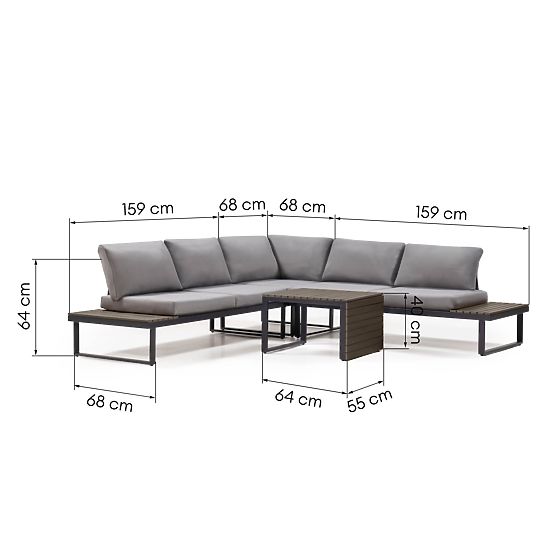 Garten-Ecksofa mit Tisch Valongo, Polywood, Spun-Poly, hellgrau/anthrazit