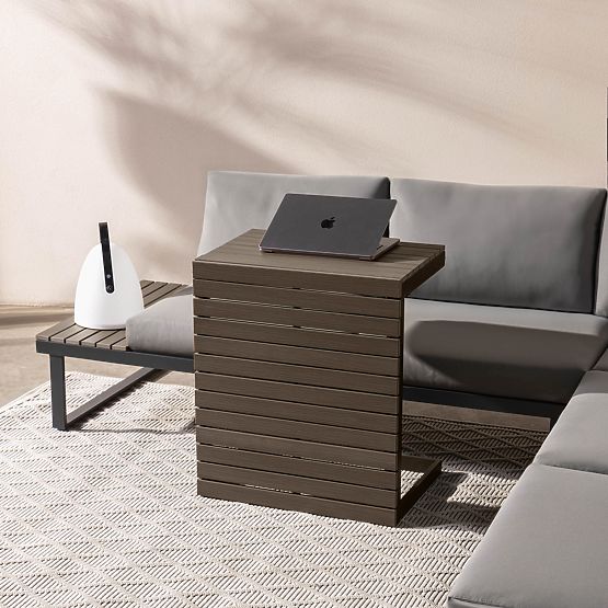 Garten-Ecksofa mit Tisch Valongo, Polywood, Spun-Poly, hellgrau/anthrazit