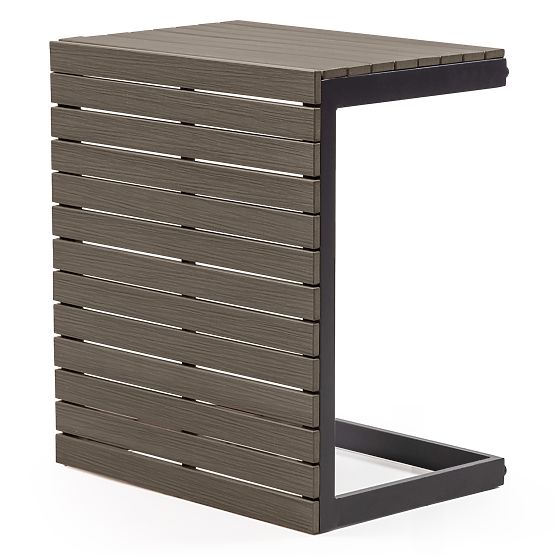 Garten-Ecksofa mit Tisch Valongo, Polywood, Spun-Poly, hellgrau/anthrazit