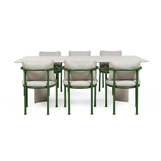 Garten-Set Amarello, Tisch 220 cm + 6 Stühle, Aluminium, hellbeige/grün