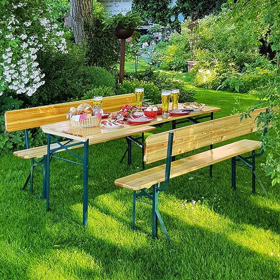 Garten-Set aus Stahl und Holz PORTER 170 cm Tisch + 2 Bänke