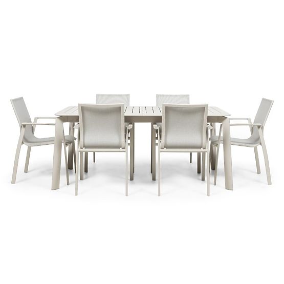 Garten-Set Canelli, ausziehbarer Tisch 175-234 cm + 6 Stühle, Aluminium, hellbeige