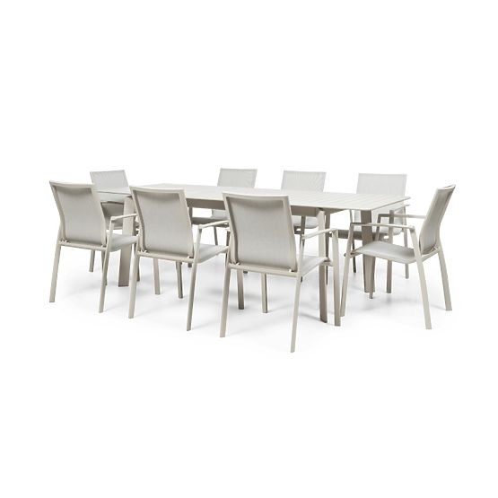 Garten-Set Canelli, ausziehbarer Tisch 175-234 cm + 8 Stühle, Aluminium, hellbeige