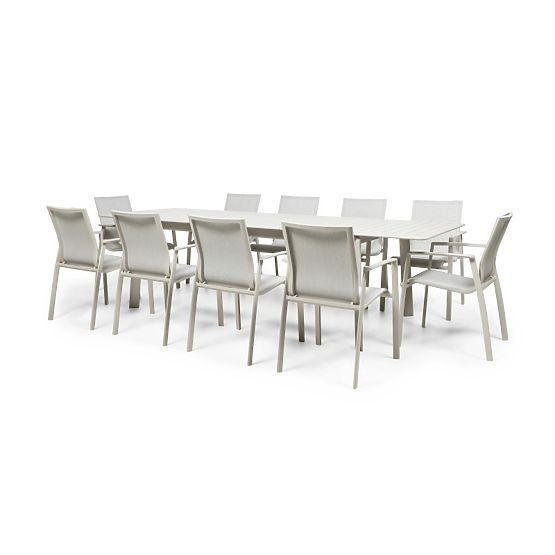 Garten-Set Canelli, ausziehbarer Tisch 205-286 cm + 10 Stühle, Aluminium, hellbeige