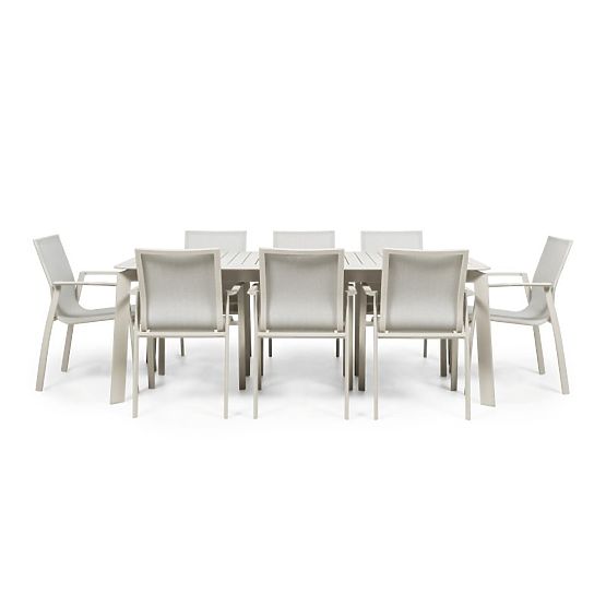 Garten-Set Canelli, ausziehbarer Tisch 205-286 cm + 8 Stühle, Aluminium, hellbeige
