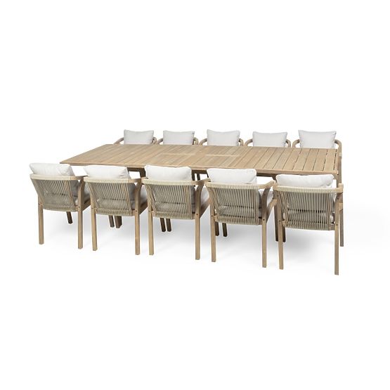 Garten-Set Castello, ausziehbarer Tisch 200-295 cm + 10 Stühle mit Geflecht, Akazienholz FSC