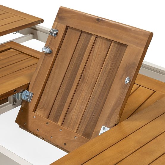 Garten-Set Porticato, ausziehbarer Tisch 211-300 cm + 6 Stühle, Akazienholz FSC, Teak-Optik