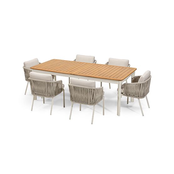 Garten-Set Porticato, ausziehbarer Tisch 211-300 cm + 6 Stühle, Akazienholz FSC, Teak-Optik