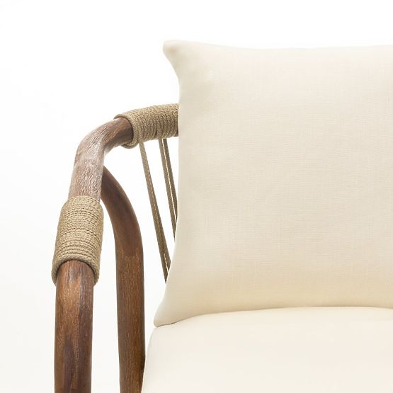 Garten-Set Rovigo Tisch mit Steinplatte 220 cm und 6 Stühlen mit geflochtenem Seil, dunkles Holz