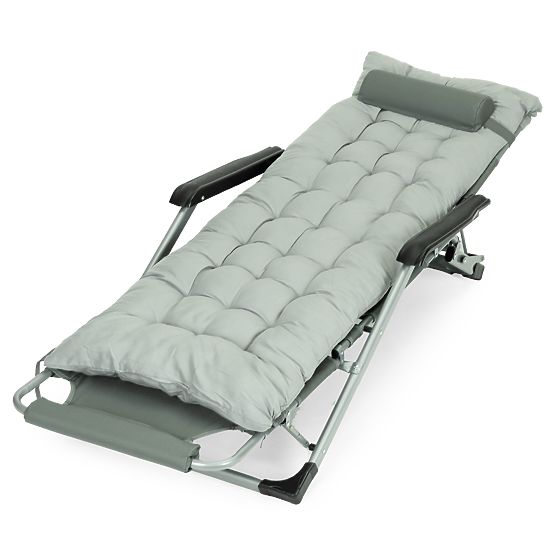 Garten-Strandliege 2-in-1 mit Kissen und verstellbarer Fußstütze grau MultiGarden