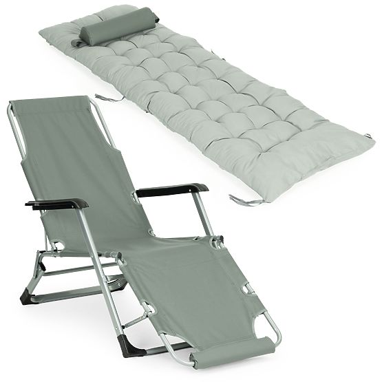 Garten-Strandliege 2-in-1 mit Kissen und verstellbarer Fußstütze grau MultiGarden