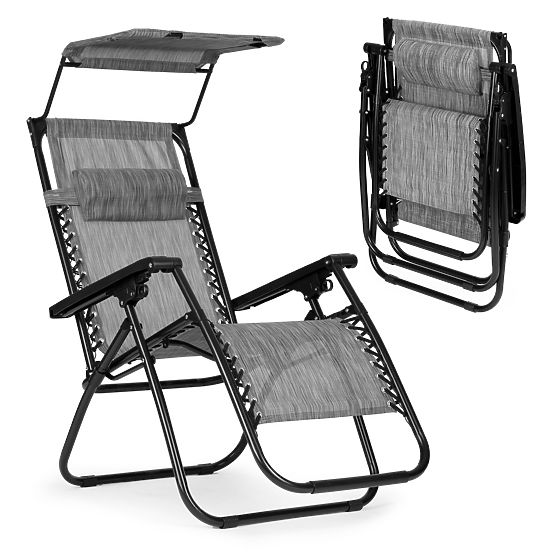 Garten-Strandliege mit verstellbarer Rückenlehne und beweglichem Sonnendach Modernhome - grau