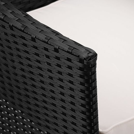 Gartenbank aus Technorattan Sofa CORDOBA schwarz mit beigen Kissen