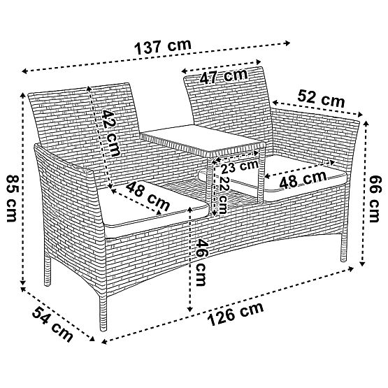Gartenbank aus Technorattan Sofa CORDOBA schwarz mit beigen Kissen