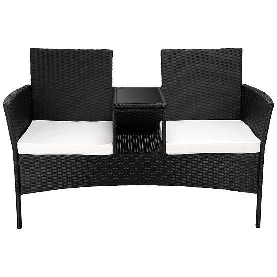 Gartenbank aus Technorattan Sofa CORDOBA schwarz mit beigen Kissen