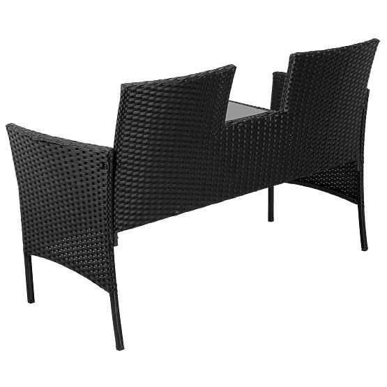 Gartenbank aus Technorattan Sofa CORDOBA schwarz mit beigen Kissen