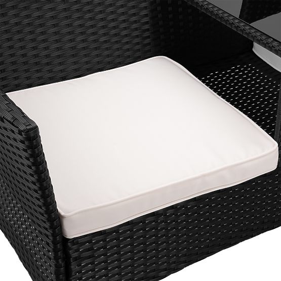 Gartenbank aus Technorattan Sofa CORDOBA schwarz mit beigen Kissen