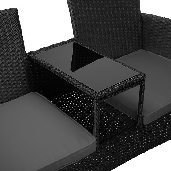 Gartenbank aus Technorattan Sofa CORDOBA schwarz mit grauen Kissen