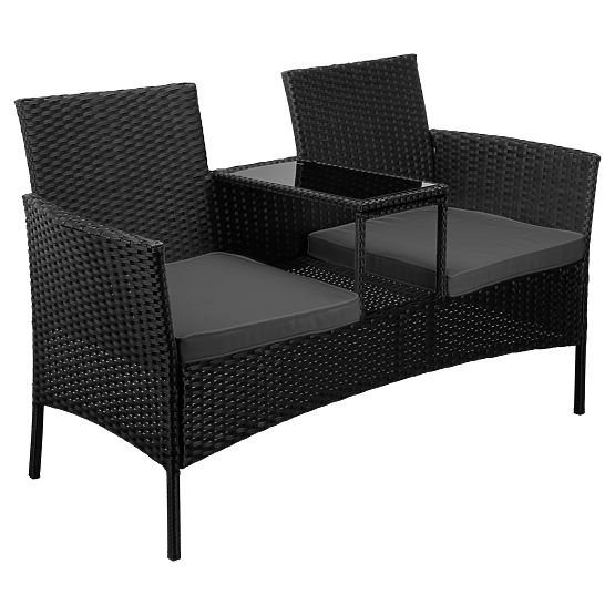 Gartenbank aus Technorattan Sofa CORDOBA schwarz mit grauen Kissen
