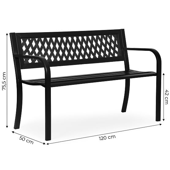Gartenbank mit Gitterrückenlehne 120x50 cm Metall Park Schwarz MultiGarden