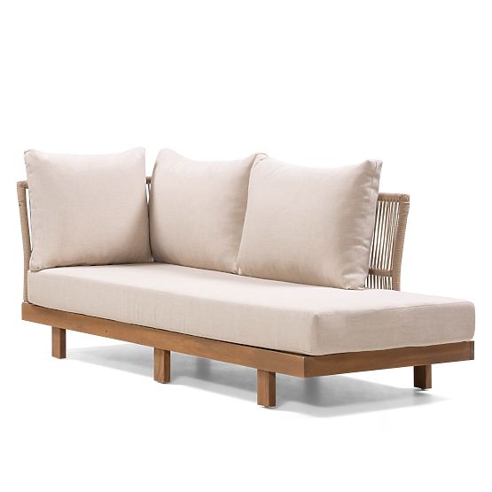 Gartenecksofa mit Tisch Borgetto, Geflecht, Akazienholz FSC, Teakoptik, hell