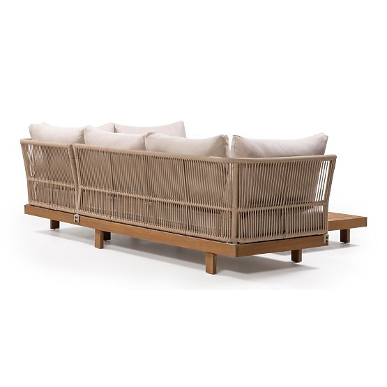 Gartenecksofa mit Tisch Borgetto, Geflecht, Akazienholz FSC, Teakoptik, hell