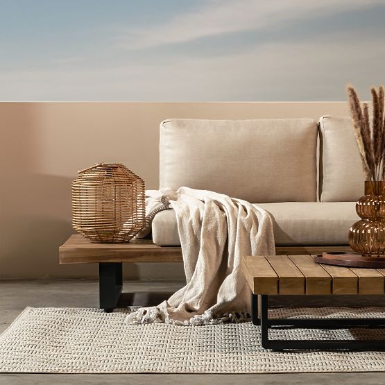 Gartenecksofa mit Tisch Borgo, Akazienholz FSC, Teak-Optik, Beige