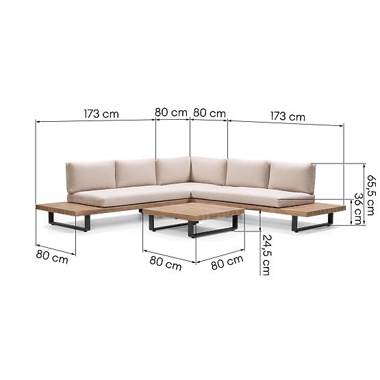 Gartenecksofa mit Tisch Borgo, Akazienholz FSC, Teak-Optik, Beige