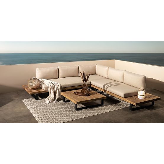 Gartenecksofa mit Tisch Borgo, Akazienholz FSC, Teak-Optik, Beige