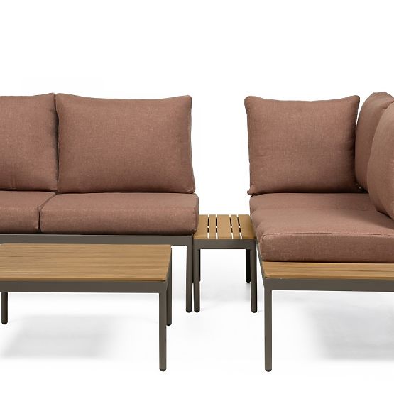 Gartenecksofa mit Tisch Lugi, Polywood, Mokka/Grau