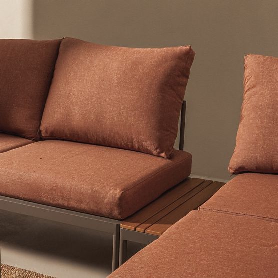 Gartenecksofa mit Tisch Lugi, Polywood, Mokka/Grau