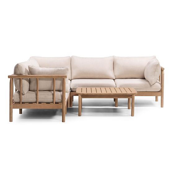 Gartenecksofa mit Tisch Mortlake, Eukalyptusholz FSC, Teakoptik, hellbeige/pr