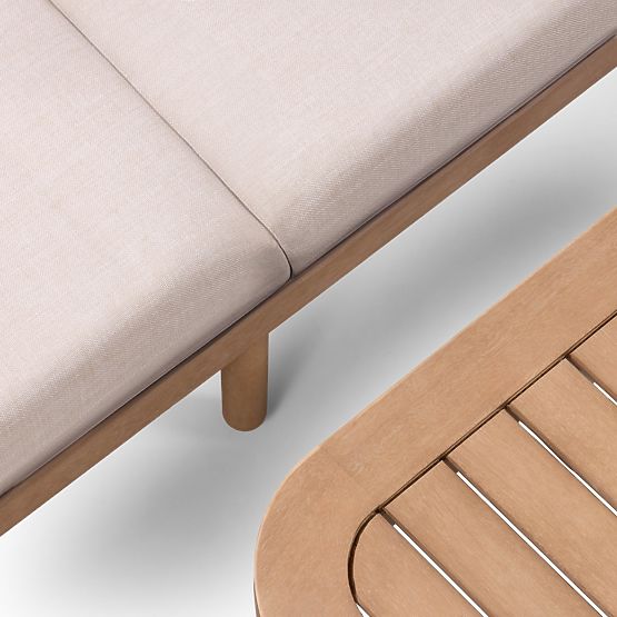 Gartenecksofa mit Tisch Mortlake, Eukalyptusholz FSC, Teakoptik, hellbeige/pr