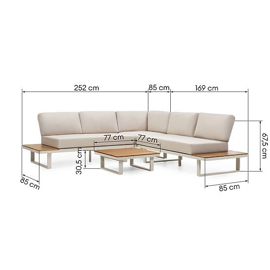 Gartenecksofa mit Tisch Porticato, Akazienholz FSC, Teak-Optik, hellbeige
