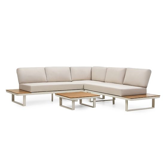 Gartenecksofa mit Tisch Porticato, Akazienholz FSC, Teak-Optik, hellbeige