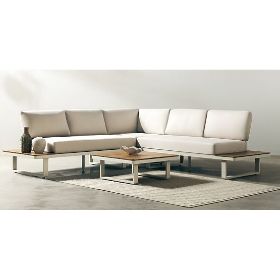 Gartenecksofa mit Tisch Porticato, Akazienholz FSC, Teak-Optik, hellbeige