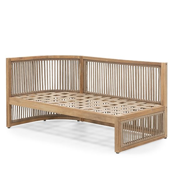 Gartenecksofa-Set mit Tisch Vetralla, Geflecht, Akazienholz FSC, Teak-Optik, hellbeige