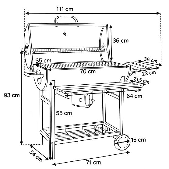Gartenkohlegrill 2 Roste Aschekasten BAREL WOOD