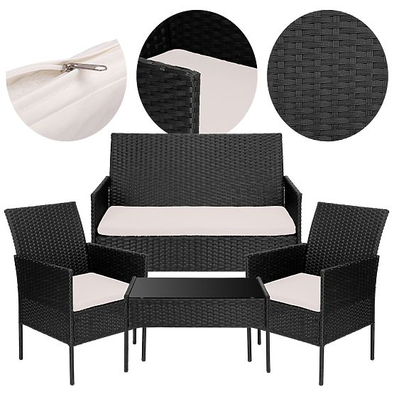 Gartenmöbel aus Technorattan Set 4-in-1 MAGNOLIA schwarz beige Kissen