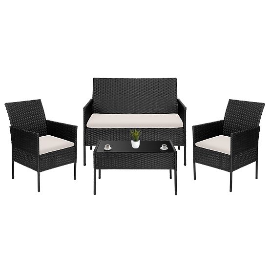 Gartenmöbel aus Technorattan Set 4-in-1 MAGNOLIA schwarz beige Kissen