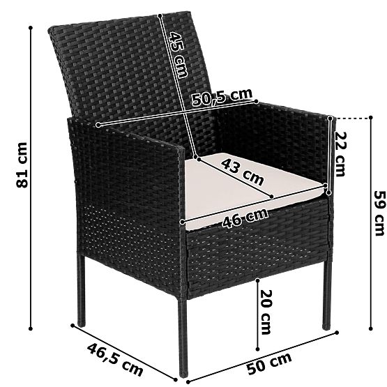Gartenmöbel aus Technorattan Set 4-in-1 MAGNOLIA schwarz beige Kissen